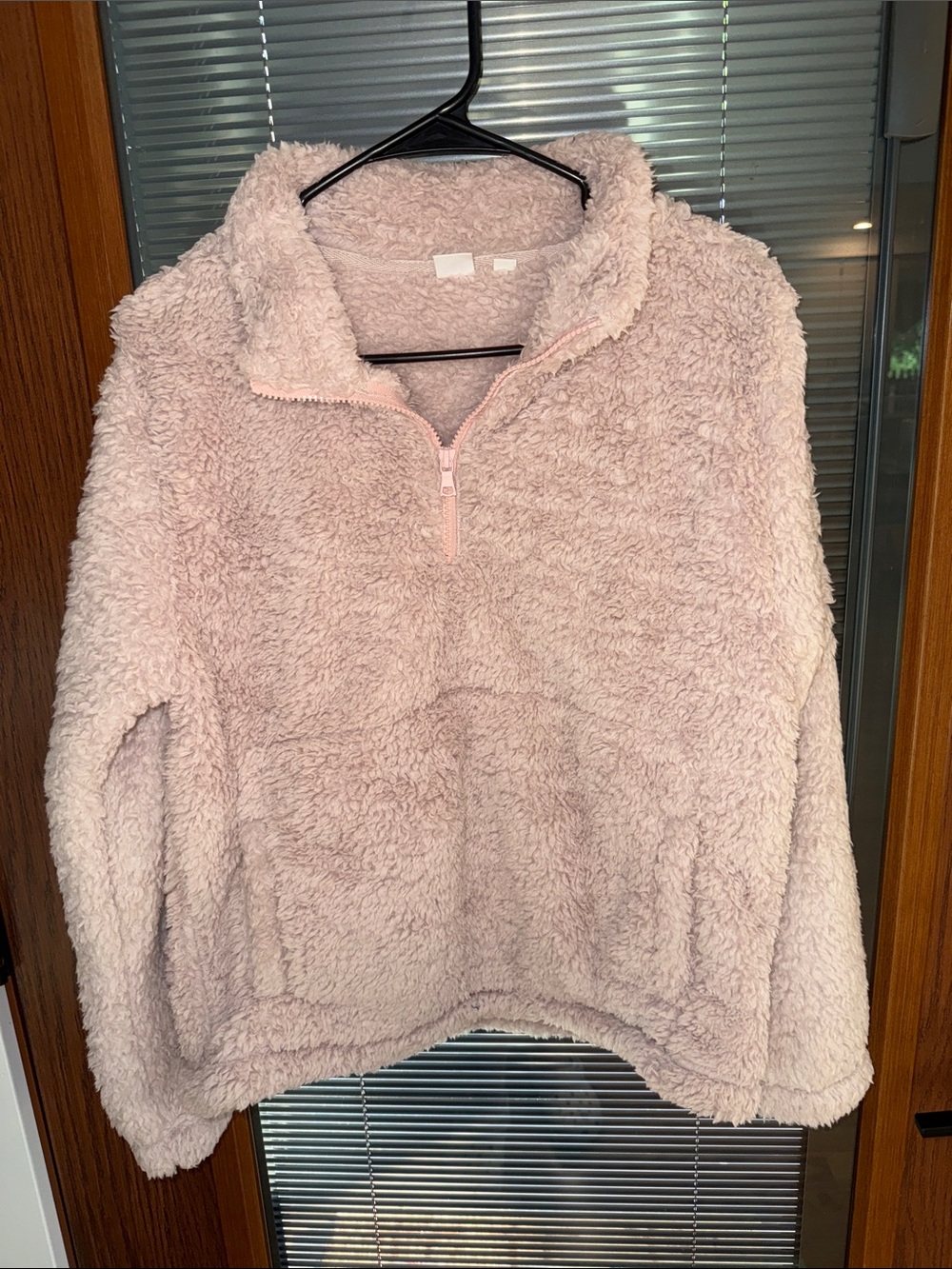 GAP Plush Sherpa Half-Zip Pullover — Light Blush